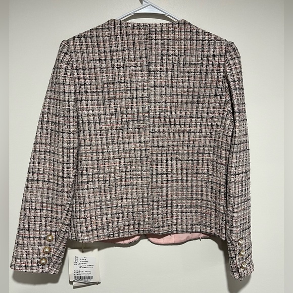 Women's Wool Blended Tweed Jacket - Pink and Black - Picture 6 of 8